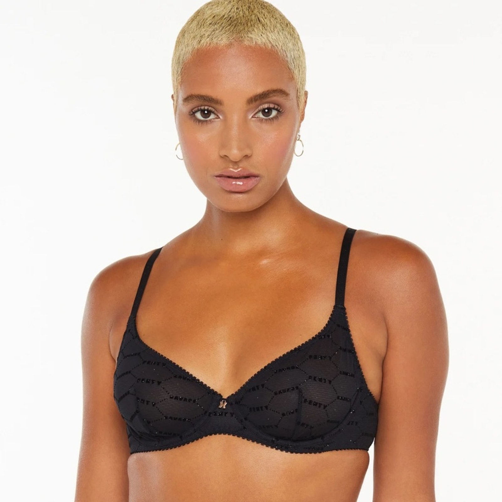 Savage X Fenty Flocked Logo Unlined Demi Bra Black Size 36c Sexy Whimsigoth — image 2 of 8